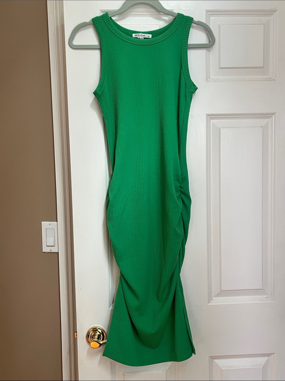 Antistar Sleeveless Ribbed Midi Dress in Green